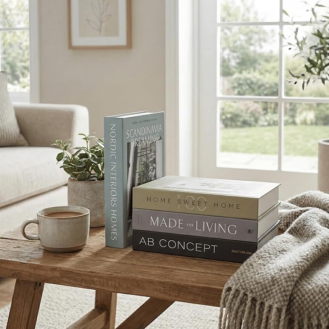 Olive Large | 4 PCS Faux Decorative Books for Home Decor | Not Real Books (Cardboard Boxes) | Coffee Table, Shelf Styling & Modern Aesthetic Accent Pieces for Living Room, Office