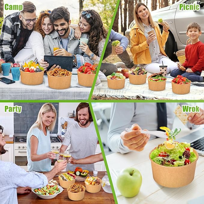 Large Paper Bowls,80Pcs 30 Oz Disposable Soup Bowls Bulk,Kraft Paper Salad Bowl,Round Disposable Paper Bowls,Paper Soup Bowls for Hot/Cold Food Soup Salad
