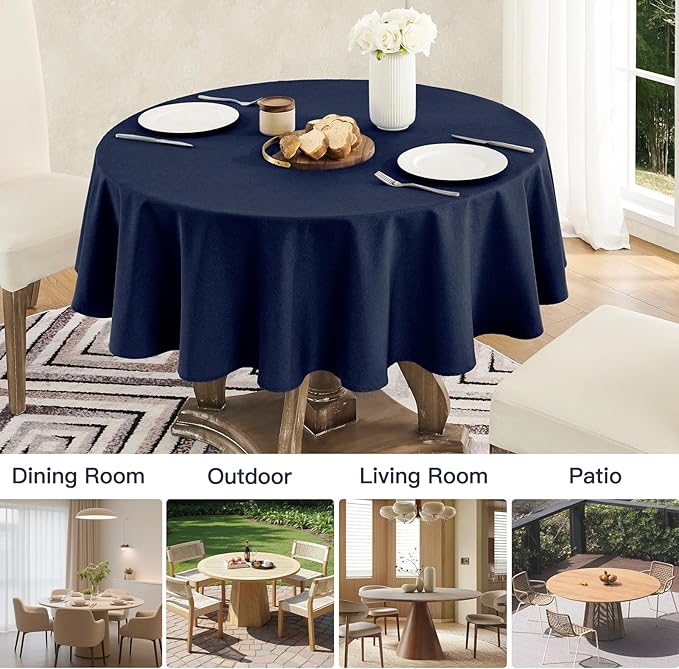 Tablecloth Linen Textured Waterproof & Stain Resistant Table Cloth Wrinkle Free Decorative Fabric Farmhouse Table Cover for Dining/Party/Buffet/Wedding, 60 x 60 Inch, Navy Blue