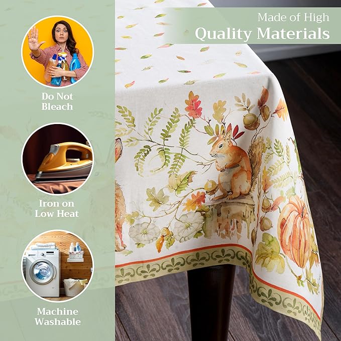 Maison d' Hermine Table Cloth Rectangle Table 100% Cotton 70 x 108 Inches Fall Tablecloth Reusable Everyday Use for Thanksgiving Christmas Decorations Dining Farmhouse Party (Pumpkin Passion)