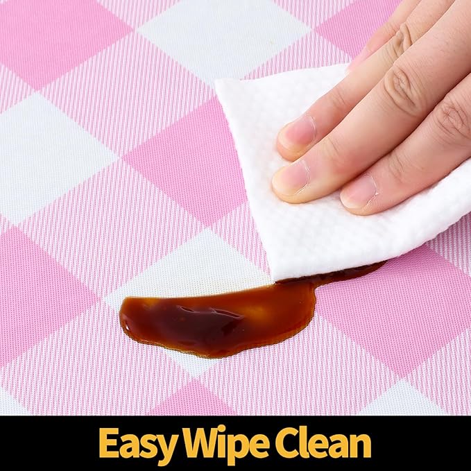 Smiry Rectangle Picnic Table Cloth, Elastic Waterproof Fitted Vinyl Tablecloths, Flannel Backed Buffalo Plaid Table Covers for Dining, Camping, Valentines (White and Pink, 30" x 72")