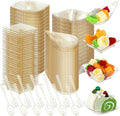 Tessco 800 Pcs Mini Appetizer Plates Set Including 400 Disposable Dessert Plates Assorted Shape 200 Mini Plastic Forks 200 Plastic Spoons for Party(Clear, Gold,Glitter)
