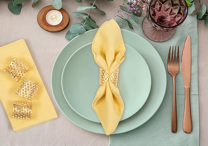 CLEENTABLE Decorative Honeycomb Napkin Rings 10 Pcs Elegant Dining Metal Serviette Holders for Home Décor, Christmas, Easter, Thanksgiving, and Everyday Dining Decor (Gold)