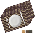 ANDSTAR Set of 8 Pcs Bamboo Placemats with Fabric Border Sushi Rolling Mat Japanese Style Natural Anti-Slip Bamboo Placemats Washable Heat-Resistant Table Mats for Dining Room and Kitchen（Brown）