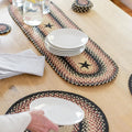 Homespice Primitive Star Gloucester Jute Braided Table Runner, Warm Primitive Decor, Set of 2, Black and Red Oval 8x28 - Rich Colors, Easy to Clean, Durable and Protects Furniture