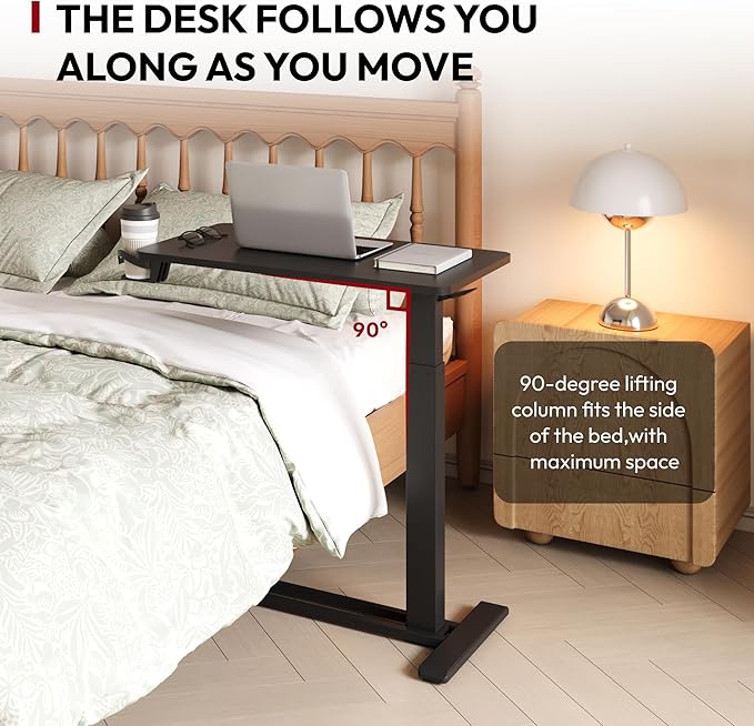 SANODESK Mobile Standing Desk with Hidden Wheels,Pneumatic Laptop Desk Rolling Computer Cart Movable Height Adjustable Small Sit Stand Desk for Home Office(31.5" W x 17.7" D, Black)