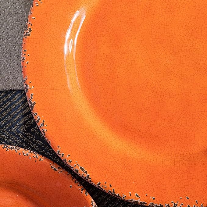 Melamine Salad Plates Set of 6, Lightweight Dessert Plate, 9 Inch Small Dinner Plate, Farmhouse Plates for Lunch, Cake, Bread, Snack, or Appetizer, Orange Color