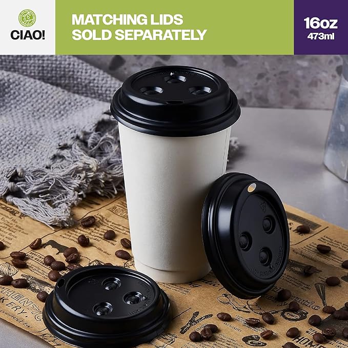 CIAO! 16oz White Paper Hot Cup, Disposable, 90mm Diameter 1,000 Count