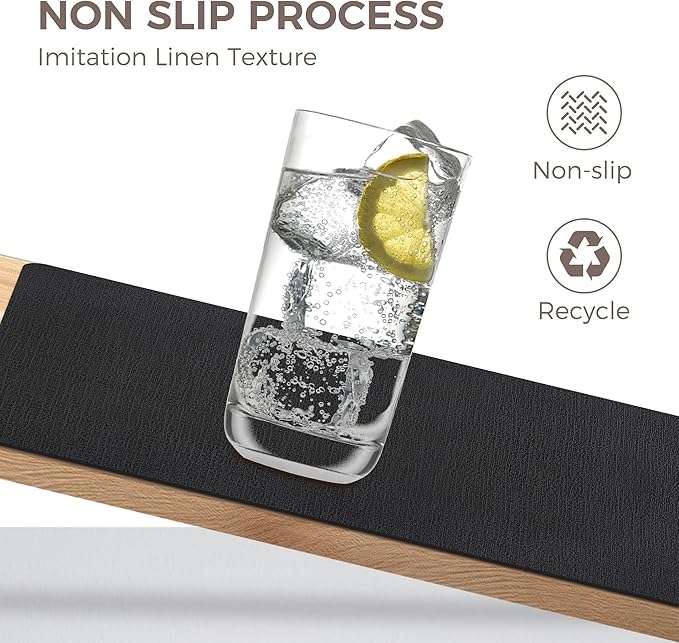 Vinyl Placemats Set of 8, Faux Leather Waterproof and Heat Resistant Place Mats, Washable Anti-Slip Table Mats with Coaster, Wipeable Placemats for Indoor & Outdoor 17" x 12" (Black, Set of 8)