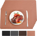 Vinyl Placemats Set of 6 Heat Resistant Easy Clean Non-Slip Place Mats for Dining Table. Faux Leather Waterproof Stain Resistant Wipeable Washable PU Table Mats(6, Coral)