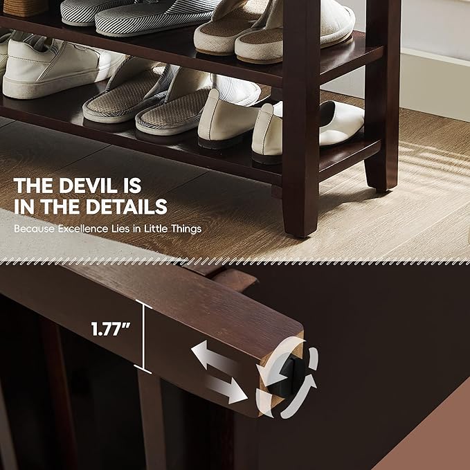 40" Shoe Bench with Leather Cushion, 2-Tier Shoe Rack Entryway Bench, Wood Bench for Front Door Entrance, Mudroom, Hallway, Wooden Shoe Shelves, Shoe Organizer, Shoe Storage, Light Brown