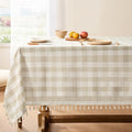 Softalker Checkered Tablecloth Square, Outdoor Linen Cotton Gingham Table Cloth with Tassel, Heavy Duty Wrinkle Free Buffalo Plaid Table Cover for Kitchen Dining Home Party - 55 x 55 Inch, Beige