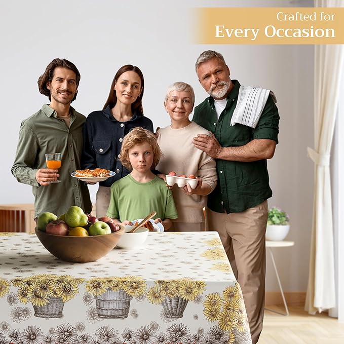 Maison d' Hermine Table Cloth Square Table 100% Cotton 60 x 60 Inches Fall Tablecloth Reusable Everyday Use for Thanksgiving Christmas Decorations Dining Farmhouse Party (Bagatelle)