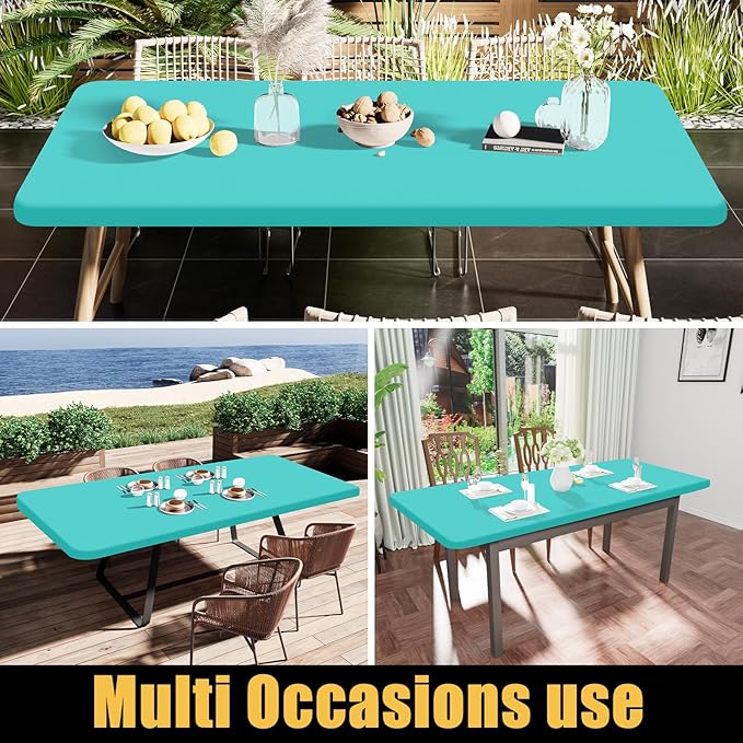 Smiry Rectangle Tablecloth, Elastic Fitted Flannel Backed Vinyl Tablecloths for 8ft Folding Tables, Waterproof Wipeable Table Covers for Indoor, Outdoor, Picnic and Camping (Teal, 36"x96")