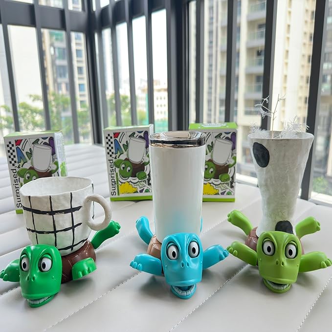 XYG® Turtle Coaster, Turtle Cup Holder with Funny Expression 3 PCs Cup Holder with Liftable Limbs, Expressive Face for Turtles Sea Tortoise Lover Gag Gifts Home Table Decor(3pc Blue Light Green Green)
