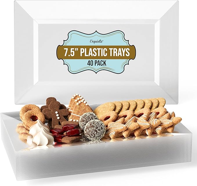 Exquisite Plastic Serving Trays For Party - 40 Pcs 7.5 Inch Clear Serving Platters, Plastic Trays For Food, Clear Tray, Food Tray Disposable Platters For Parties, Catering & Buffet