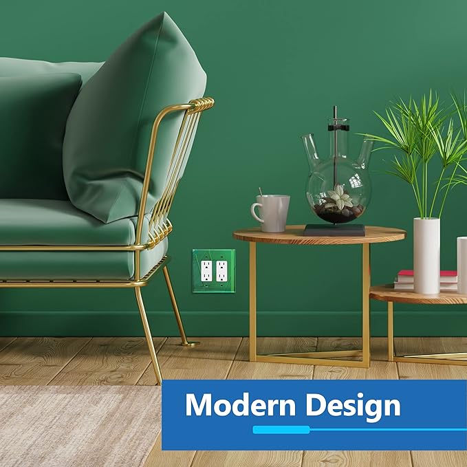 LIDER Double Decorator Wall Plate, Impact Resistant, Mirrored, Plexiglass Dual Outlet Cover or Light Switch Cover, Acrylic, Reflective Finish, Modern, Oversized 2-Gang 5.25" x 5.25", Green, 5 Pack