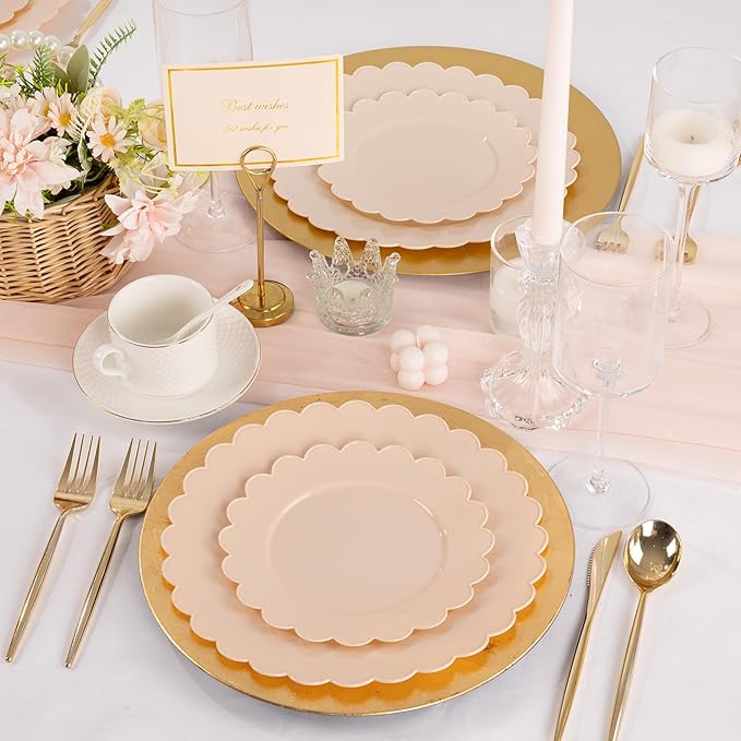 SUT 72-Count Pink Plastic Plates Disposable 10.25 Inch - Scalloped Edge Dinner Plates for Valentine’s Day, Parties, Birthdays, Weddings | Lightweight & Durable Disposable Dinnerware (72 Pack)