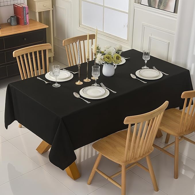 6-Pack 60x84 inch Black Table Cloths, Solid Stain and Wrinkle Resistant Oblong Tablecloth, Premium Plain Weave Polyester Fabric Rectangle Table Linen Covers for Hotel, Banquet
