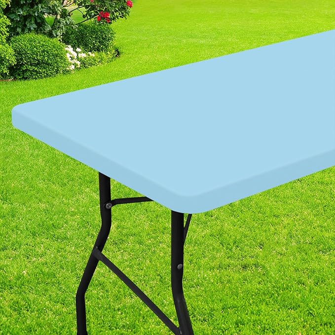 Smiry Rectangle Picnic Table Cloth, Waterproof Elastic Fitted Tablecloths for 4 Foot Tables, Washable Polyester Table Cover for Camping, Indoor and Outdoor (Light Blue, 24"x48")