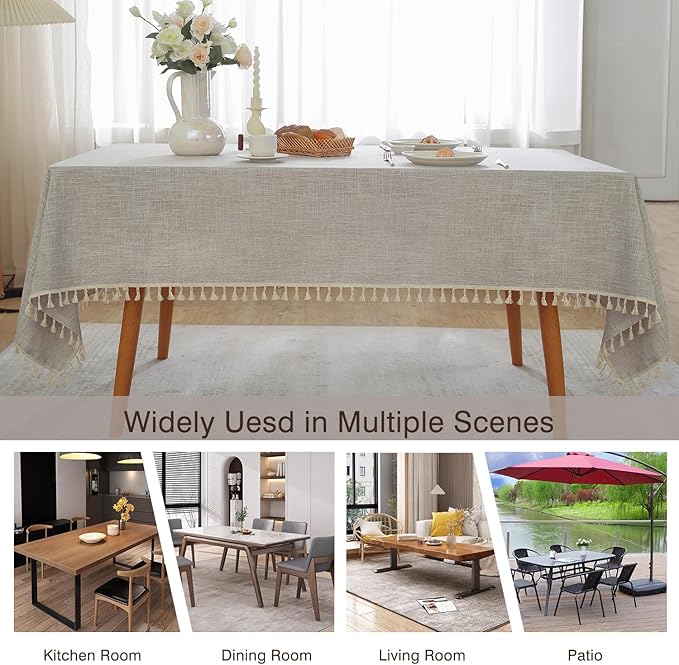 JIALE Textured Tablecloth, Heavy Duty Linen Style Farmhouse Table Cloth Rectangle Table, Wrinkle-Free Washable Waterproof Table Cover for Kitchen, Dining, Parties, 55"x106", Light Brown