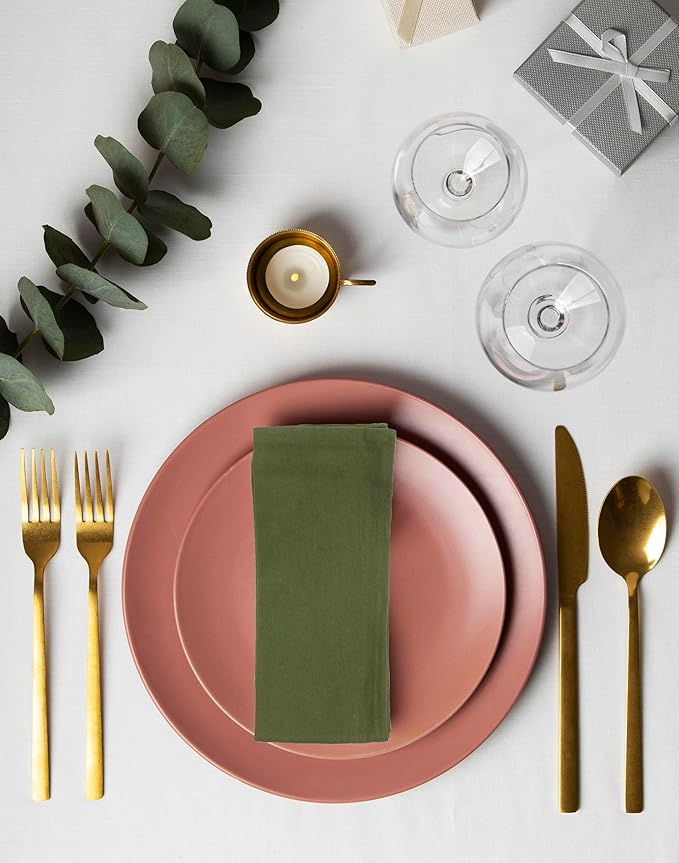 Accent Home 100% Cotton Napkins, Delicate Cloth Napkins for Dinners, Parties and Weddings，18 x 18 Inch Set of 6 - Olive Green