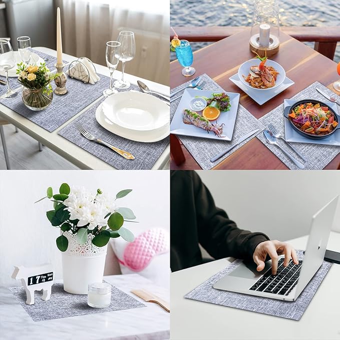 Cloth Placemats Set of 8, Double Thickened Washable Dining Table Mats Place Mats Indoor/Outdoor Linen Place Mats for Dinner Table Durable Table Mats Easy to Clean(Silver Gray)