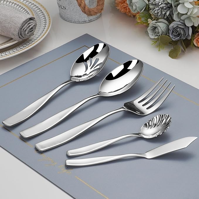 65 Piece Flatware Set 18/10 for 12, Heavy Duty Silverware Set, Mirror Polish Flatware Set With Serving Utensil, High End Flatware, Dishwasher Safe, Ideal for Gift