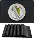More Décor Faux Leather Placemats Set of 6 for Dining Table – Waterproof, Wipeable, Washable, Stain & Heat Resistant, Non-Slip Table Mats – 12 X 17 Inch (Solid Black, 6)