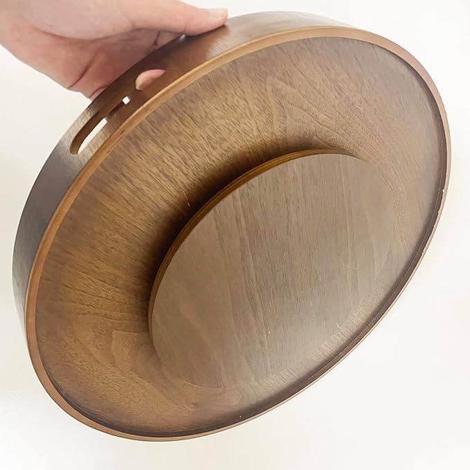 i-lan 16-inch Walnut Lazy Susan – Quiet Rotating Wooden Turntable with Dual Handles & Non-Slip Base, Kitchen Dining Organizer and Gift for Housewarming Special Occasions