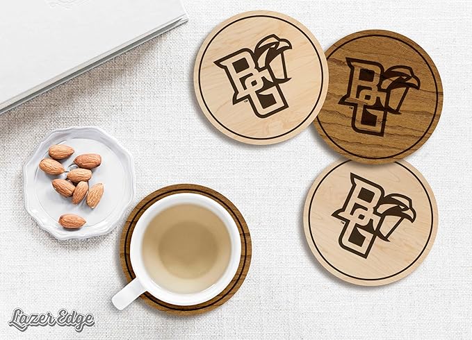 LazerEdge Bowling Green Falcons Wooden Coaster Set - Maple Wood - Officially Licensed Product - 4-Pack