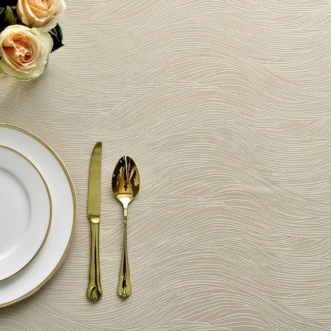 maxmill Jacquard Tablecloth Swirl Design Spillproof Wrinkle Free Heavy Weight Soft Table Cloth Decorative Fabric Table Cover for Outdoor and Indoor Use Oblong 60 x 120 Inch Beige