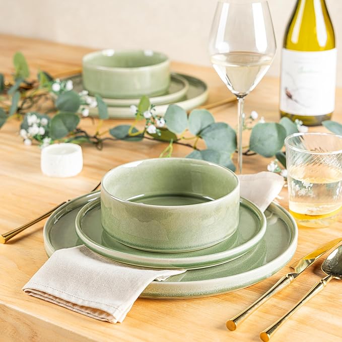 AmorArc Ceramic Dinnerware Sets, Handmade Reactive Glaze Stoneware Plates and Bowls Sets,Highly Chip and Crack Resistant | Dishwasher & Microwave Safe Dishes Set, Service for 6 (18pc)