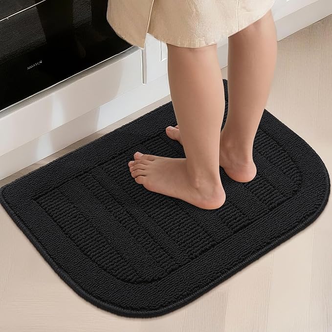 BEQHAUSE 30x18 Inch Kitchen Rug Mat Durable Kitchen Rugs Non-Slip Washable Absorbent Kitchen Mats for Floor Dirt-Resistant Semicircular Kitchen Mat (Black)