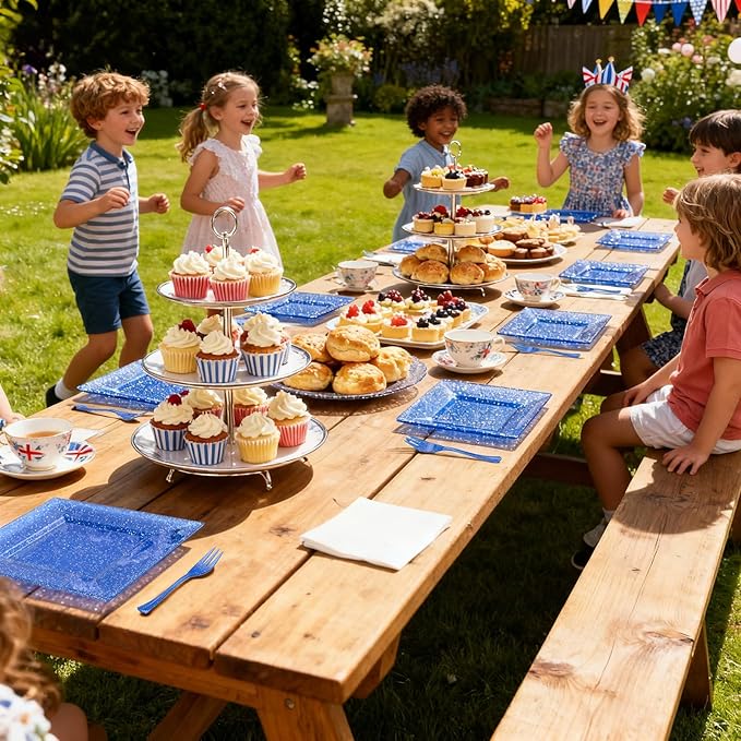 DaYammi 200Pcs Blue Dessert Plates with Forks- Small Disposable Dessert Plates- Serve 100 Guests include 100 Cake plates 6",100 Plastic Forks 5.7" for Party,Disposable Appetizer plates for Wedding