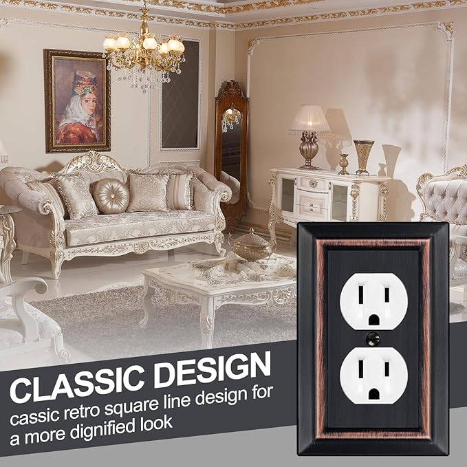 Metal Wall Plate for Electrical Outlets, Decorative Aged Bronze Switch Plates Outlet Cover, Light Switch Cover Plate, 1-Gang Wall Plates (Duplex Outlet, 6 Pack)