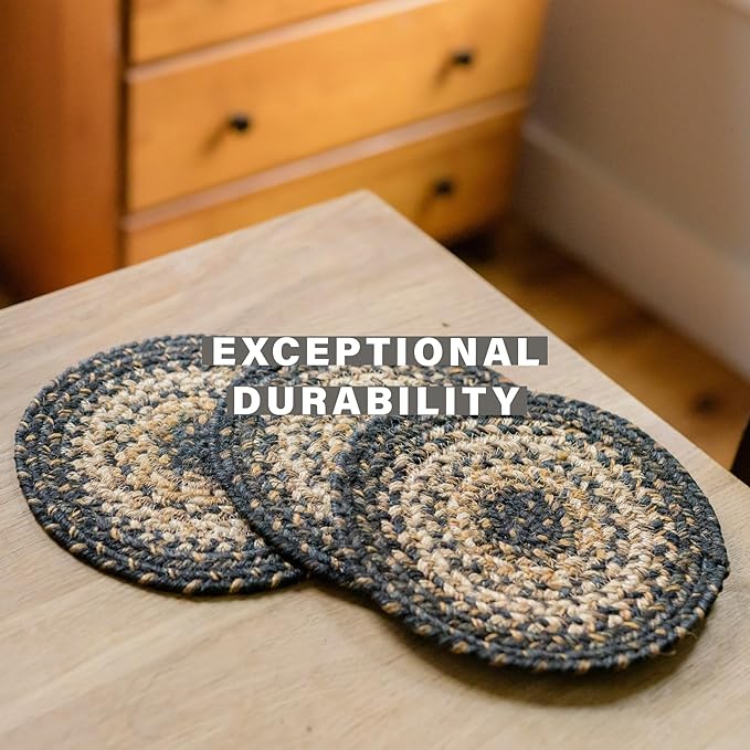 Homespice Kilimanjaro Jute Braided Kitchen Chair Pads 15x15 Set of 2 - Durable, Naturally Comforting & Reversible