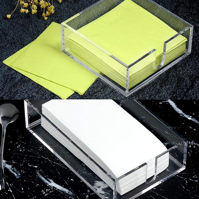 Acrylic Cocktail Napkin Holder for Table, Clear Beverage Napkin Holder Square Rectangle for Dinner, Kitchen, Bathroom, Restaurant, Bar (2 Pieces, 5 x 5 Inch, 9 x 5.5 Inch)