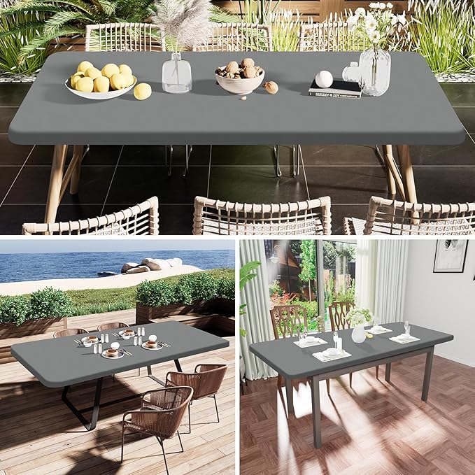 Smiry Rectangle Tablecloth, Elastic Fitted Flannel Backed Vinyl Tablecloths for 6ft Folding Tables, Waterproof Wipeable Table Covers for Indoor, Outdoor, Picnic and Camping (Grey, 36"x72")