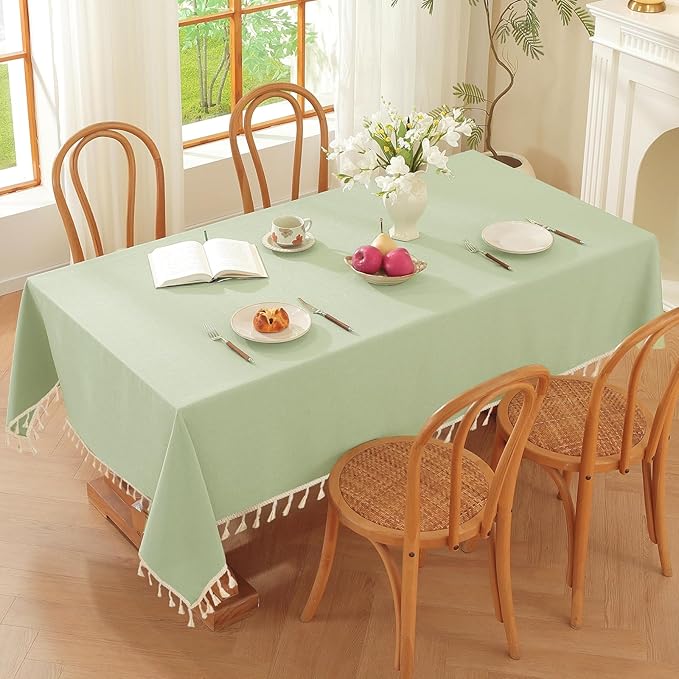 JIALE Spring Tablecloth, Heavy Duty Linen Style Textured Table Cloth Rectangle Tables, Wrinkle-Free Washable Waterproof Table Cover for Kitchen, Dining, Parties, 55"x120", Sage Green