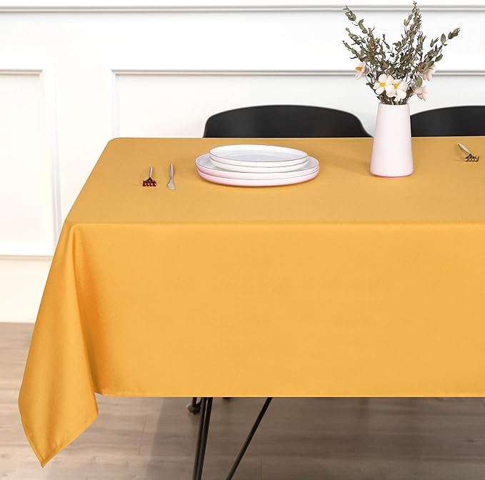 sancua Rectangle Tablecloth - 70 x 120 Inch - Stain and Wrinkle Resistant Washable Polyester Table Cloth, Decorative Fabric Table Cover for Dining Tables, Buffet Parties and Camping, Gold