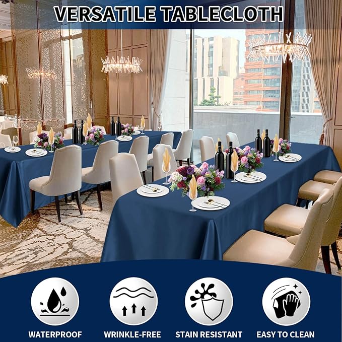 PureFit 6 Pack Rectangle Navy Blue Table Cloths 60 x 126 Inch for 6Ft Tables, Stain and Wrinkle Resistant Table Linens for Home Use, Wedding, Party, Banquet and Campingc