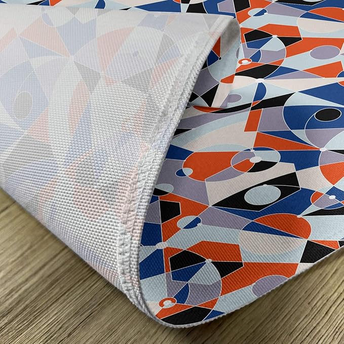 Ambesonne Mid Century Place Mats Set of 4, Mosaic of Various Shapes and Colors Modern Style Complex and Grid, Washable Fabric Placemats for Dining Table, Standard Size, Blue Orange
