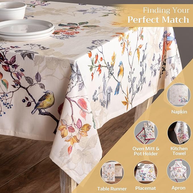 Maison d' Hermine Table Cloth Rectangle Table 100% Cotton 60 x 90 Inches Fall Tablecloth Reusable Everyday Use for Thanksgiving Christmas Decorations Dining Farmhouse Party (Equinoxe - Beige)
