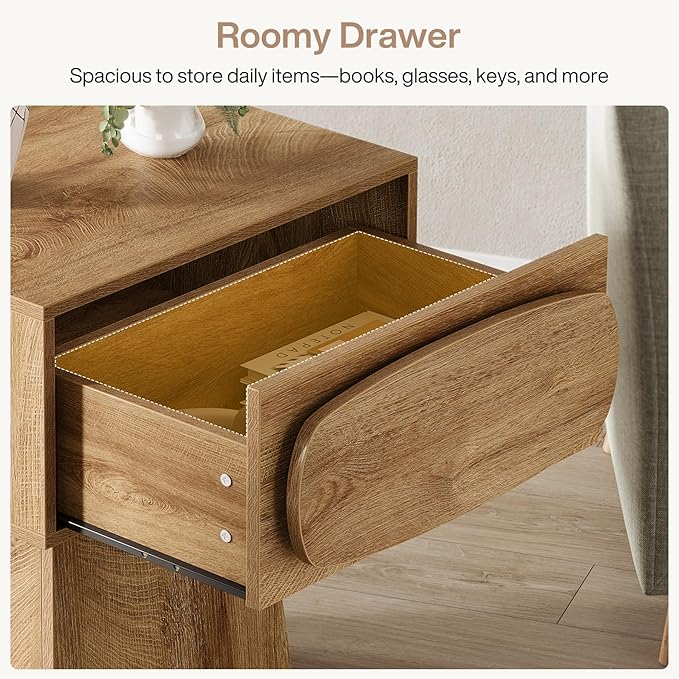 Tribesigns Side End Table with Storage Drawer for Living Room, Bedroom, Office and Dorm Small Space, Modern Mid-Century Accent Farmhouse Bedside with Oval-Shaped Handle, Night Stand Easy Assembly