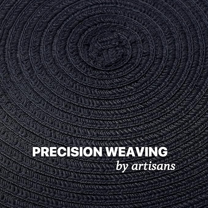 Round Placemats Set of 6 Woven Placemats Washable Braided Table Mats for Dining Table Heat Resistant Non-Slip Circle Place Mats(Black)