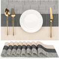 Placemats Set of 8, Vinyl Woven Place Mats Indoor Set of 8 Washable Wipeable PVC Table Mats Heat-Resistant Non Slip Plastic Placemat for Kitchen Dining Outdoor Table (Beige Black, Set of 8)