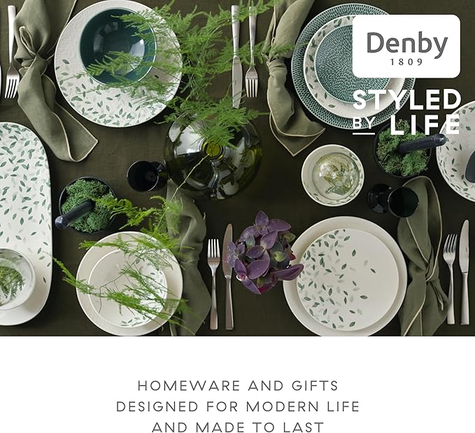 Denby - Carved Green Cereal Bowls Set of 4-6.75 Inch - Dishwasher Microwave Oven Safe - Uniquely Textured Porcelain Cereal Bowls - Scratch Chip Resistant