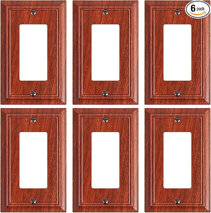 6-Pack Decorator Outlet Cover Plate, Wood Grain Decorative Switch Plates and Outlet Covers, Durable Natural Bamboo Fiber Wall Plates for Electrical Outlets, Receptacle, GFCI Outlet, Dimmer Switch