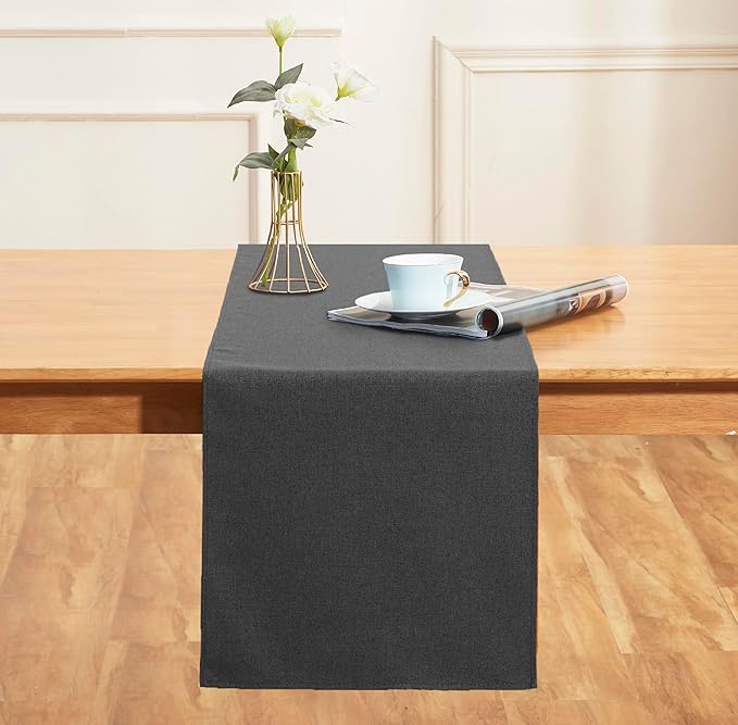 Black Grey Table Runner 13x90 Inches Long, Cotton Linen Farmhouse Style Seasonal Dresser Scarf for Kitchen Dining Coffee Table Parties Wedding Home Decor (13” x 90”, Black Grey)